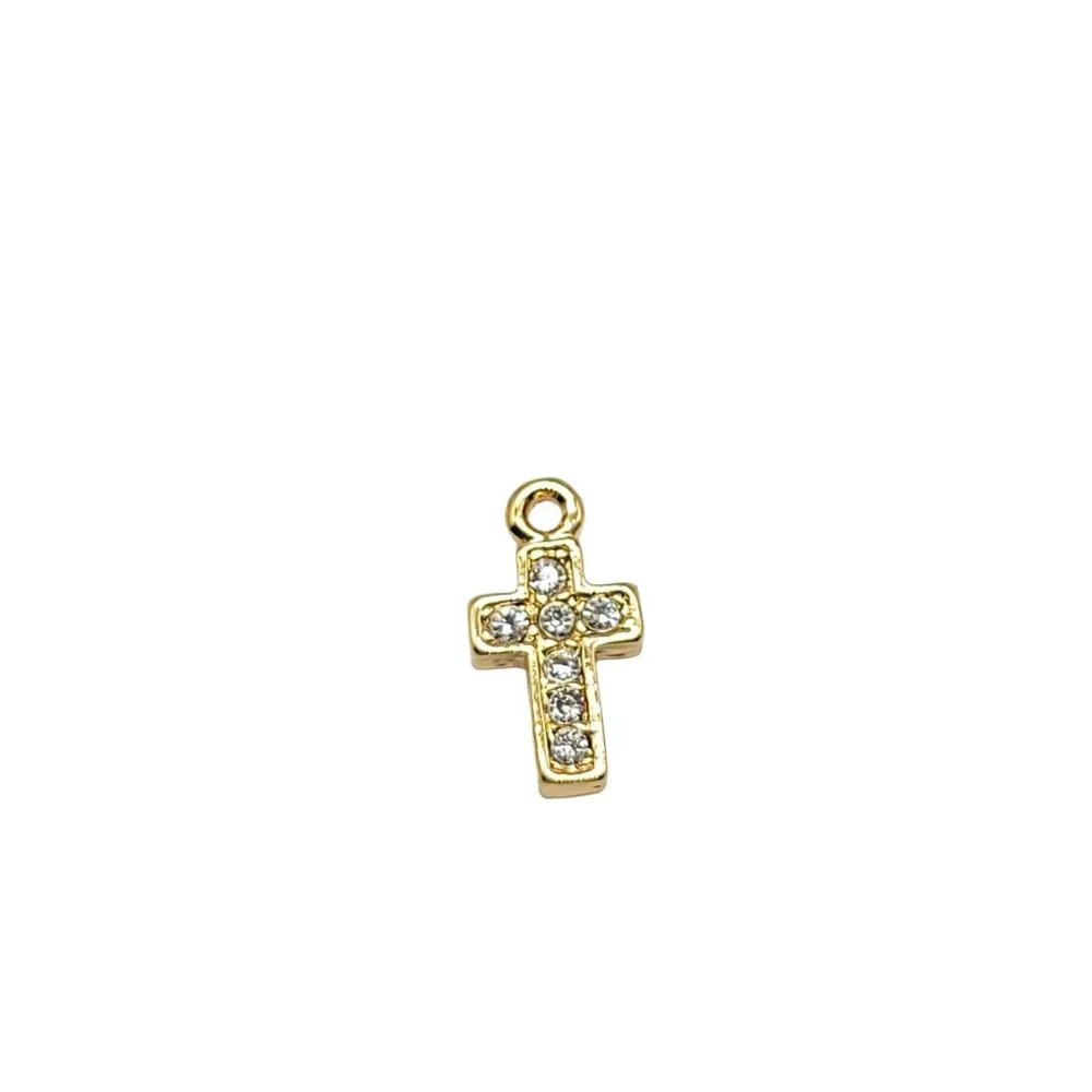 Clear Rhinestone Gold Tone Mini Crucifix Cross Charm Pendant